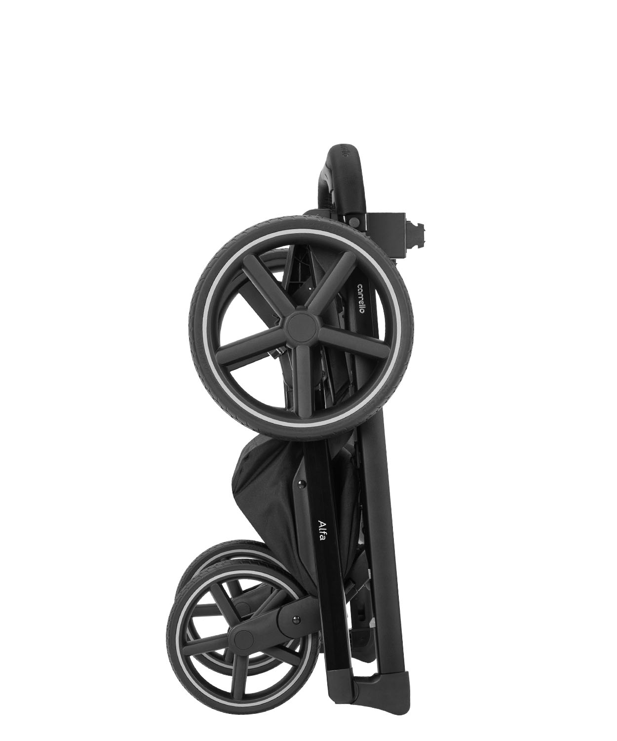 Универсальная коляска Alfa 2 в 1 2025  Шасси компактно складывается одной рукой, сохраняя вертикальное положение.