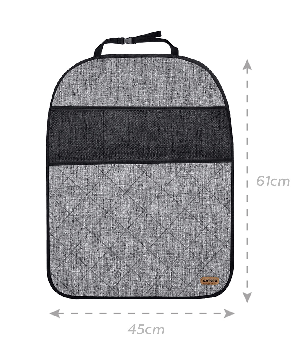 Защита спинки автосиденья Carrello Удобные сетчатые карманы помогут в хранении игрушек и мелочей.
