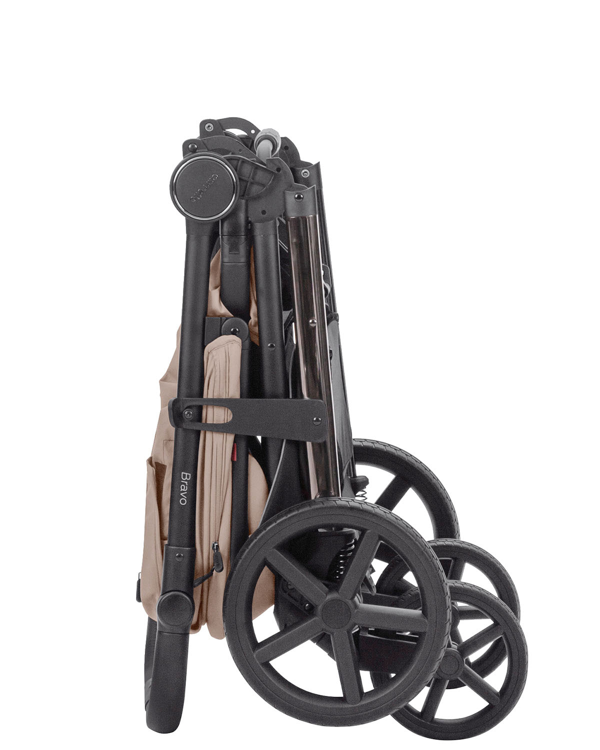 Прогулочная коляска Bravo Plus 2025 В сложенном виде коляска сохраняет вертикальное положение и блокируется от случайного раскладывания. 