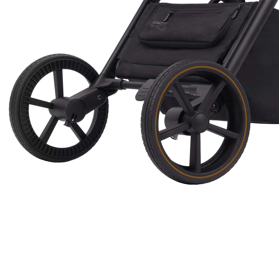 Универсальная коляска Epica 3 в 1 2025 Задняя ось колёсной базы оборудована амортизацией и надёжным спаренным тормозом.