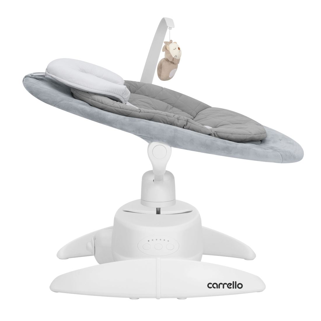 Укачивающий центр Mio 2025 ANIM Сиденье вращается на 360° влево и вправо, позволяя менять направление качания и поддерживать зрительный контакт с ребёнком.