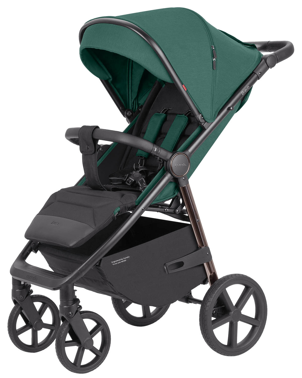 Прогулочная коляска Bravo Plus 2025 Прочная алюминиевая рама со стойким комбинированным покрытием (polymerization Total Black + Black Hrom) порадует не только надёжностью и эргономикой, но и презентабельным, элегантным дизайном.