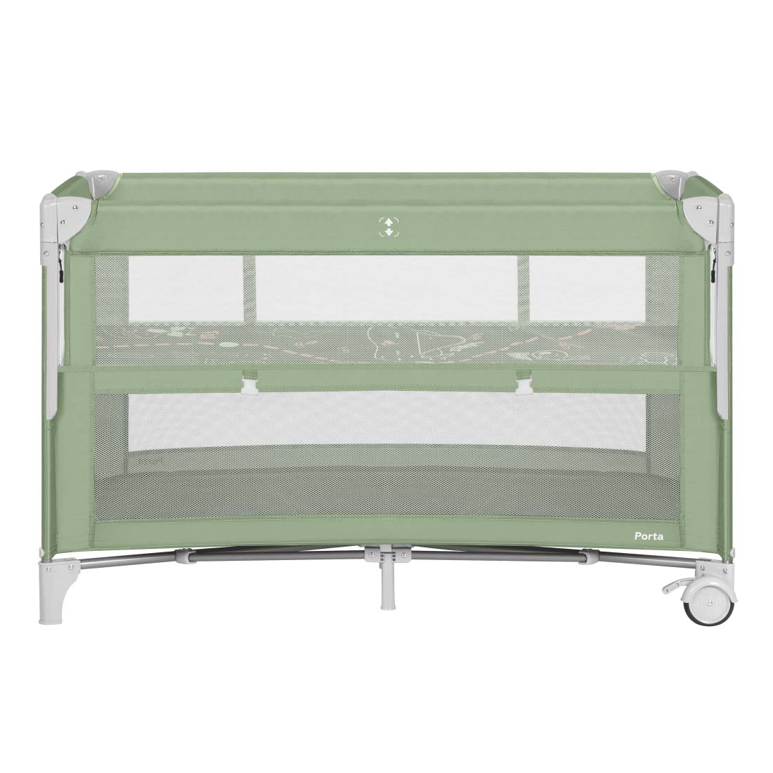 Приставная кровать-манеж Porta 2025 ANIM Опустите переднюю панель и используйте Porta в качестве приставной кроватки для совместного сна с малышом.