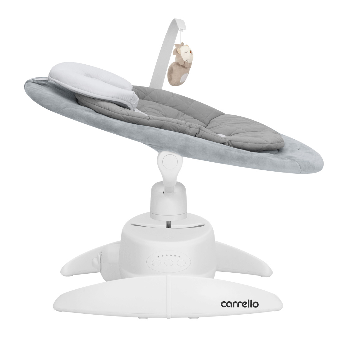 Укачивающий центр Mio 2025 ANIM Сиденье вращается на 360° влево и вправо, позволяя менять направление качания и поддерживать зрительный контакт с ребёнком.