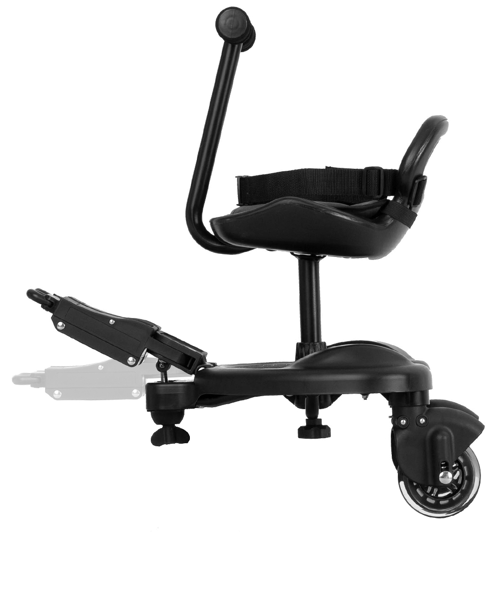 Подножка (сиденье) Carrello Kiddy Board При установке аксессуара вы можете отрегулировать расстояние до коляски и высоту подъёма подножки.